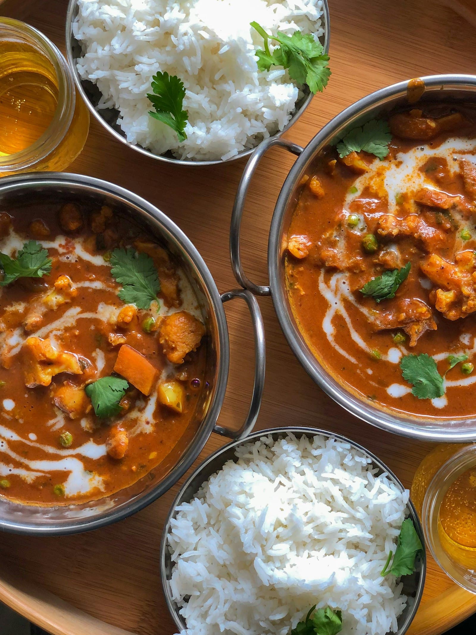 Indian meal with rice and curry