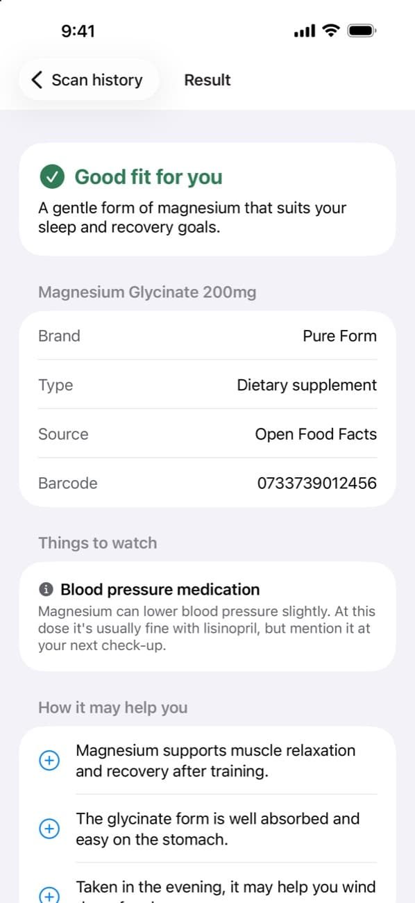 A scan result reading “Good fit for you”